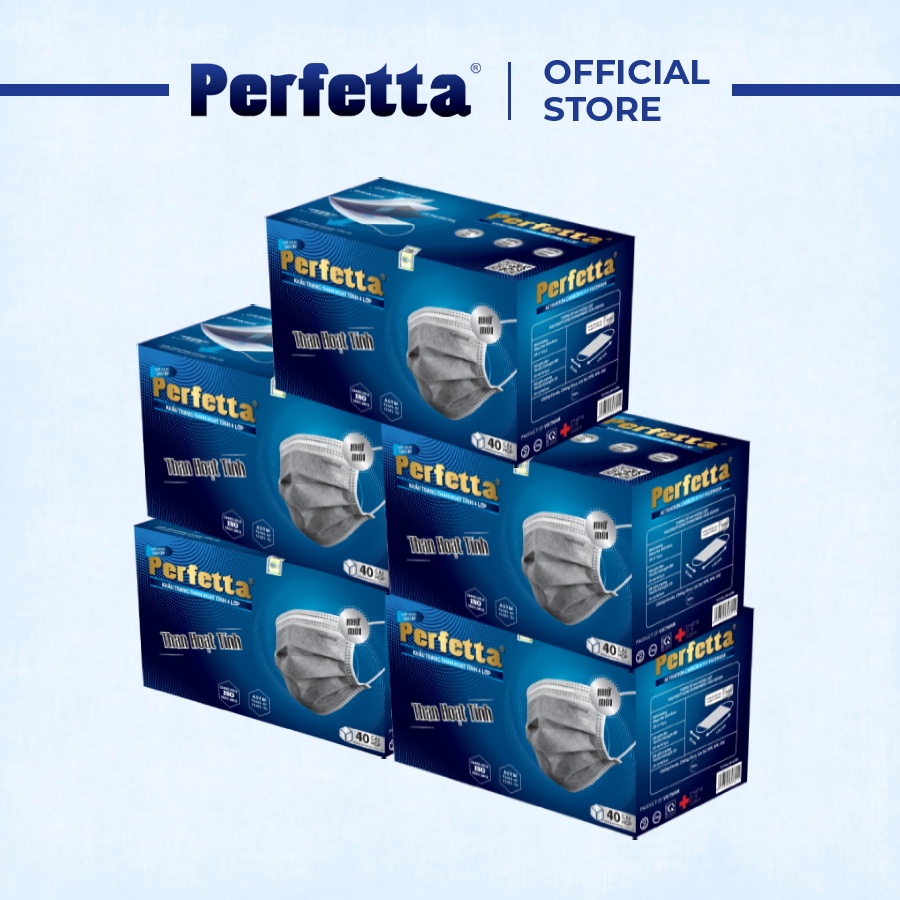 5 hộp khẩu trang 4 lớp Perfetta carbon than hoạt tính - Hàng chính hãng
