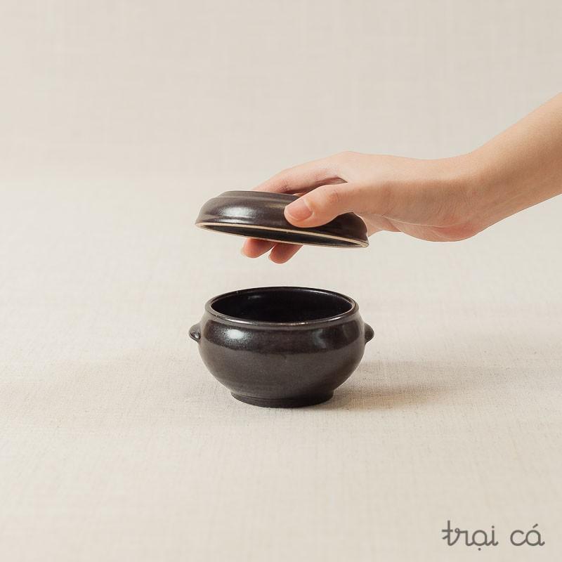 Hũ gốm mini có tai màu nâu