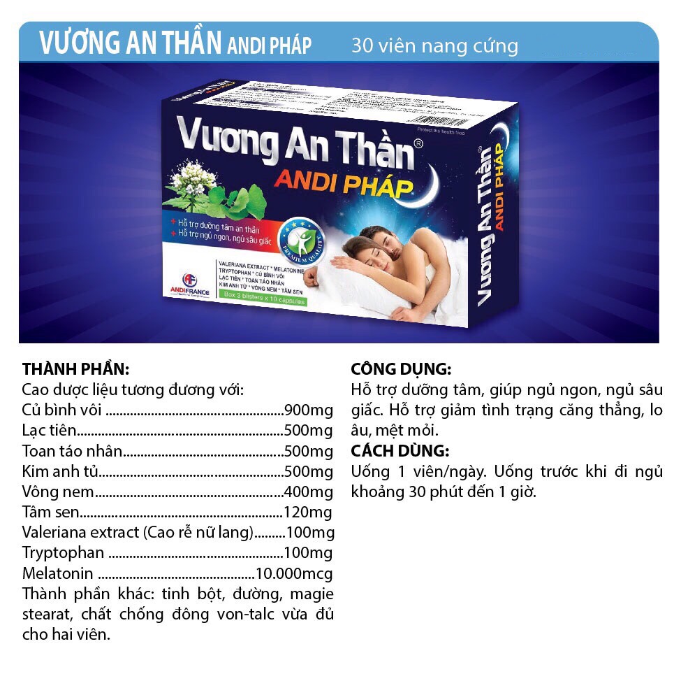 VƯƠNG AN THẦN HỖ TRỢ LÀM GIẢM TRIỆU CHỨNG MẤT NGỦ KINH NIÊN - ANDI PHÁP