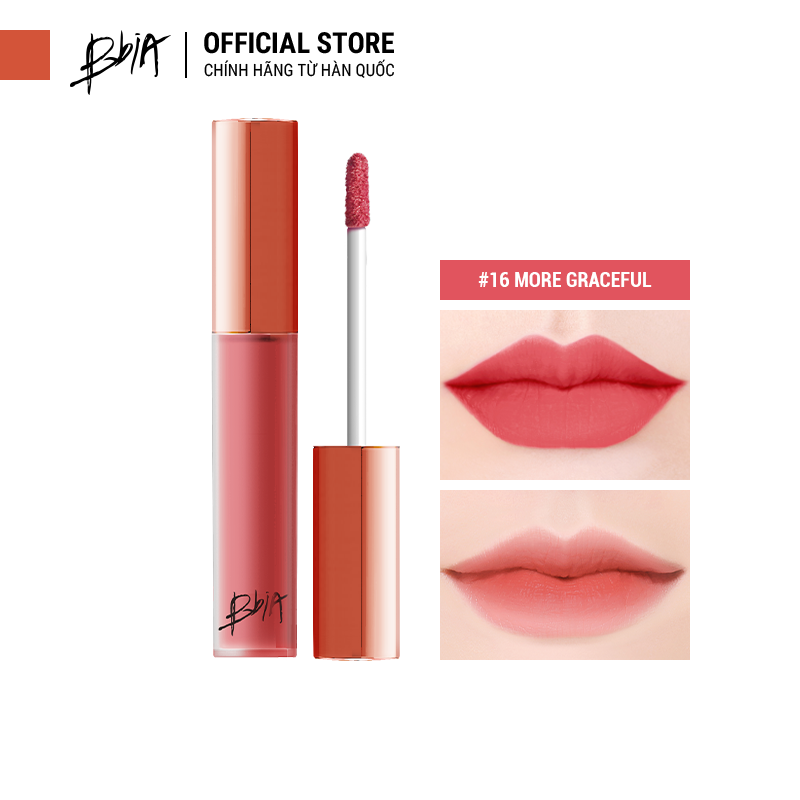 Son Kem Lì Bbia Last Velvet Lip Tint - 16 More Graceful 5g (Màu hồng đào sữa)