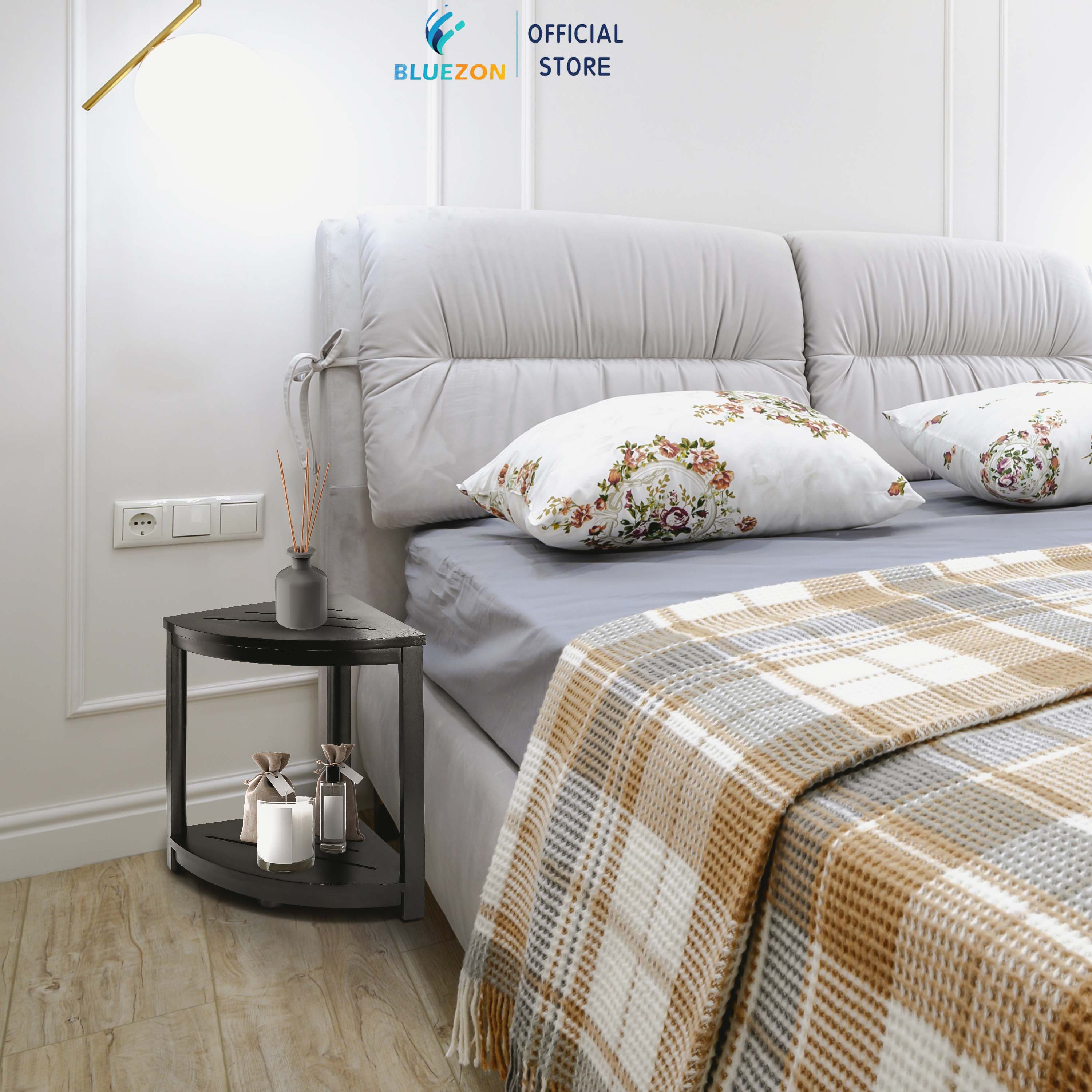 Kệ trang trí 2 tầng BLUEZON màu đen, kệ đầu giường để đồ dùng trang trí nhà cửa