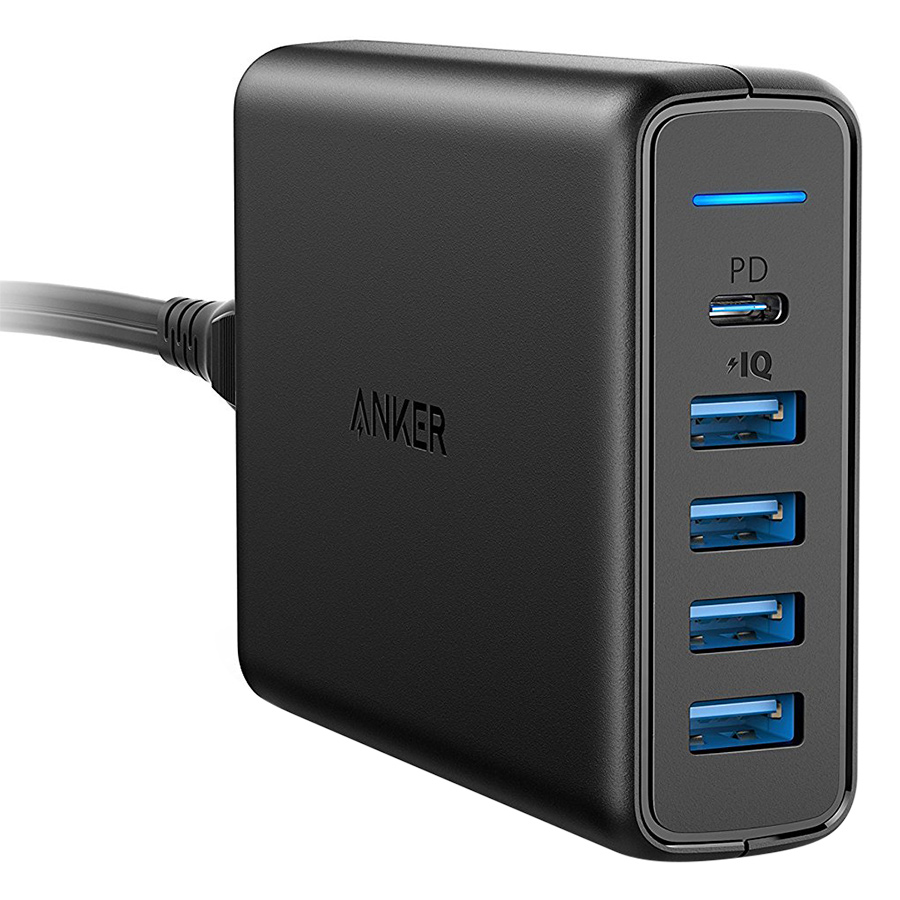 Adapter Sạc 5 Cổng Anker PowerPort+ 60W Tích Hợp Cổng USB Type-C Hỗ Trợ PowerDelivery PD - A2056111 (Đen) - Hàng Chính Hãng