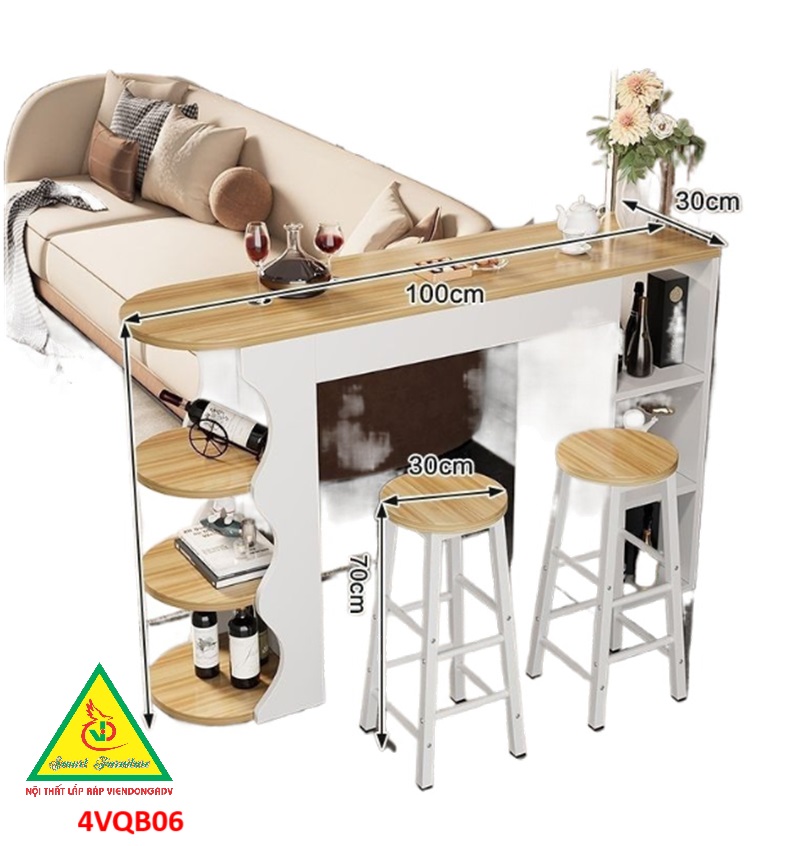 Quầy bar mini, quầy bar kiêm vách ngăn phòng khách nhà bếp 4VQB06 ( Không kèm ghế )- NỘI THẤT LẮP RÁP VIENDONGADV