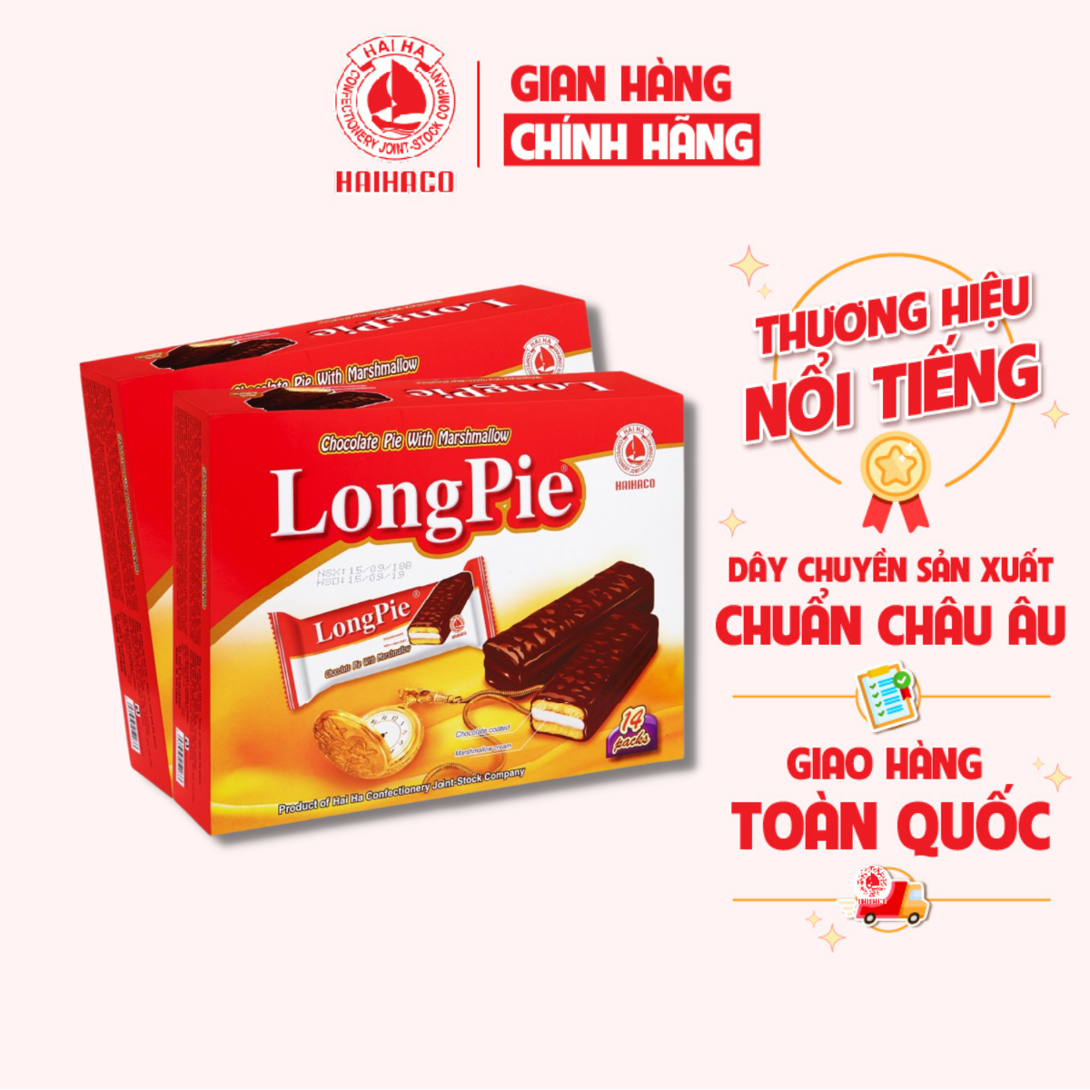 Combo 2 Bánh Mềm Phủ Socola LongPie HẢI HÀ (Hộp: 252g) - Hàng chính hãng