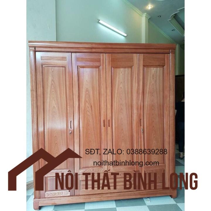 Tủ quần áo gỗ xoan đào 4 cánh