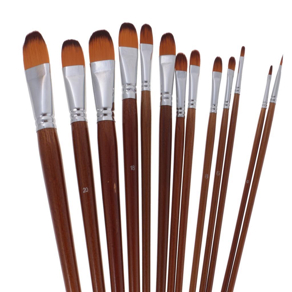 26 Sizes Professional Angular Paint Brush Nylon Hair Angled Paint Brushes Set Art Paintbrush for Artist Watercolor, Acrylic, Gouache, Oil Painting