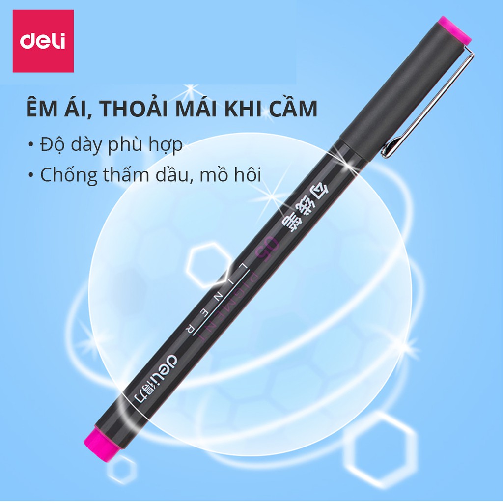 Bút đi nét liner , bút viết kỹ thuật 9 màu ngòi bọc kim loại 0.5mm - Deli S572