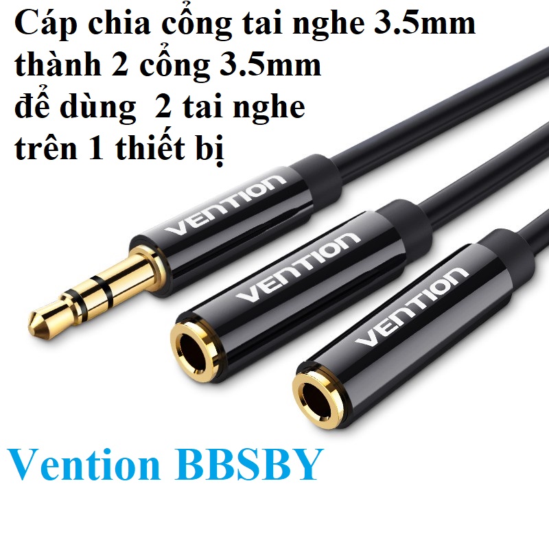 Cáp chia cổng AUX 3.5mm từ 1 thành 2 tiện lợi Vention BBSBY - Hàng chính hãng