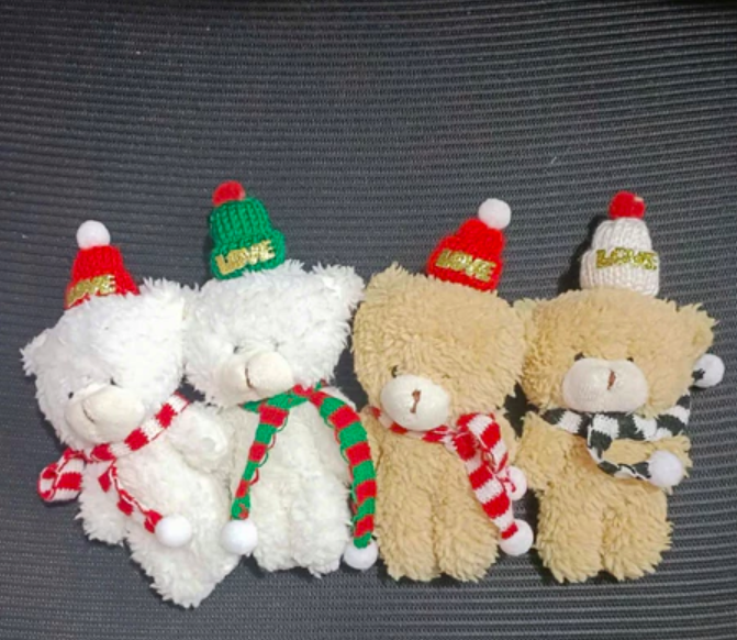 Móc khoá gấu Teddy Noel đáng yêu - Size 16cm - Teddy mini đội nón giáng sinh quàng khăn cute