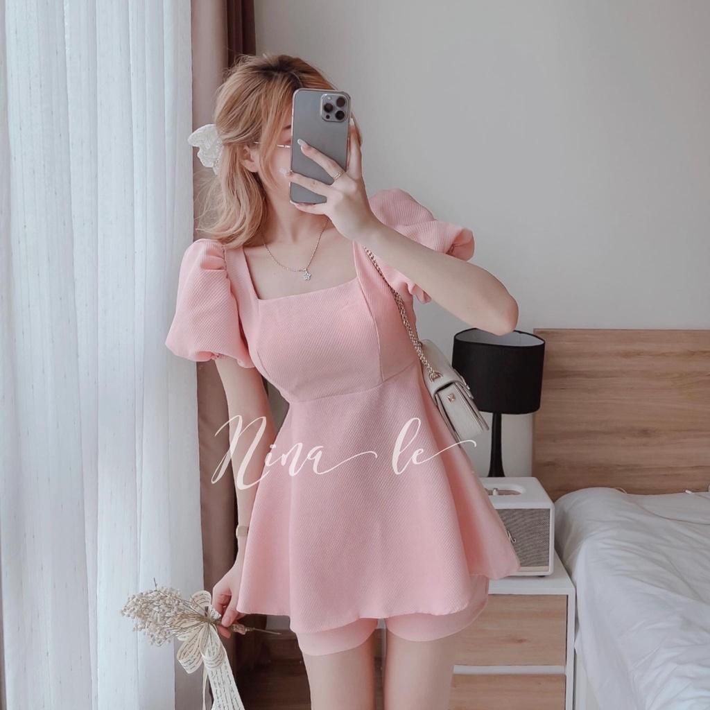 Sét bộ áo tay phồng cổ vuông phối quần đùi màu sắc dịu dàng thời trang nữ dự tiệc, dạo phố