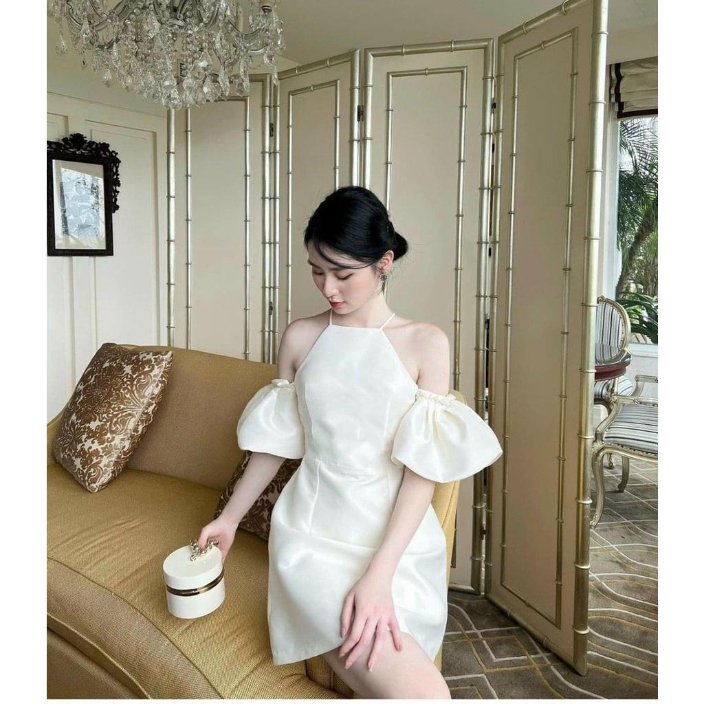 Đầm váy nữ trễ vai bồng bềnh cổ yếm hot trend với 2 màu dễ mang tôn da, tôn dáng dành cho các nàng đi chơi, dự tiệc
