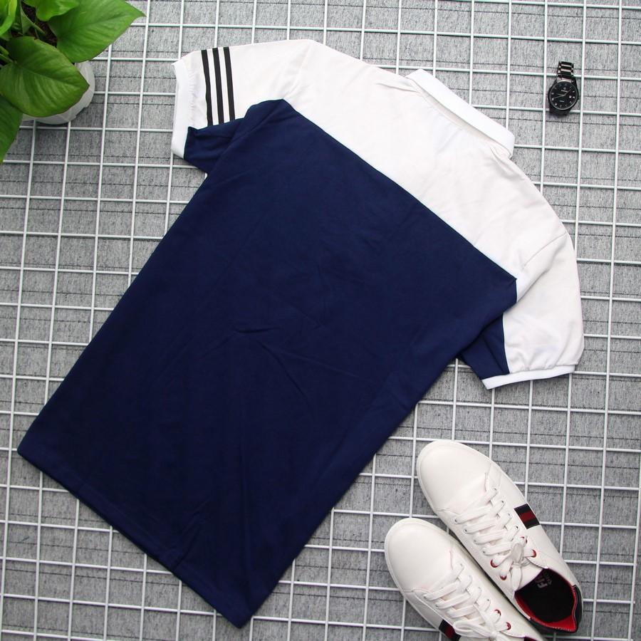 Áo thun nam trắng xanh có cổ GN203 Gấu Nâu