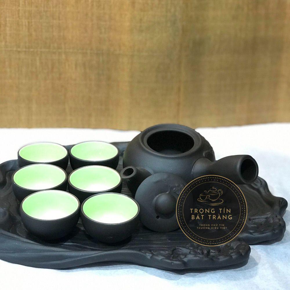 Bộ Ấm Chén Trà Đạo Gốm Tử Sa Bát Tràng Đắp Nổi Hoa Mai Dáng Đường Vũ Dung Tích 300ml ATSML 015