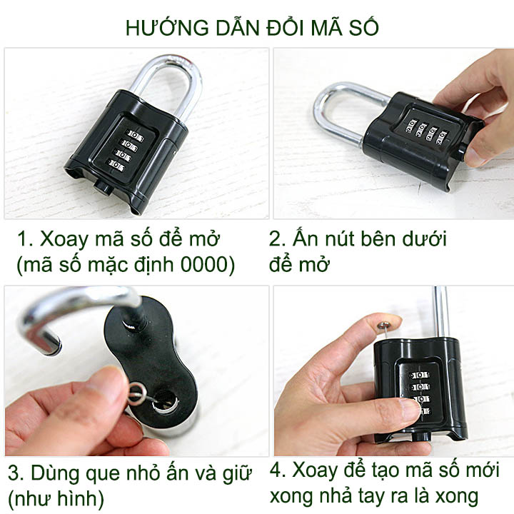 Khóa số loại lớn D10mm chuyên dùng khóa cửa đi, cổng với 4 mã số có thể thay đổi được, vỏ hợp kim kẽm mạ chống gỉ