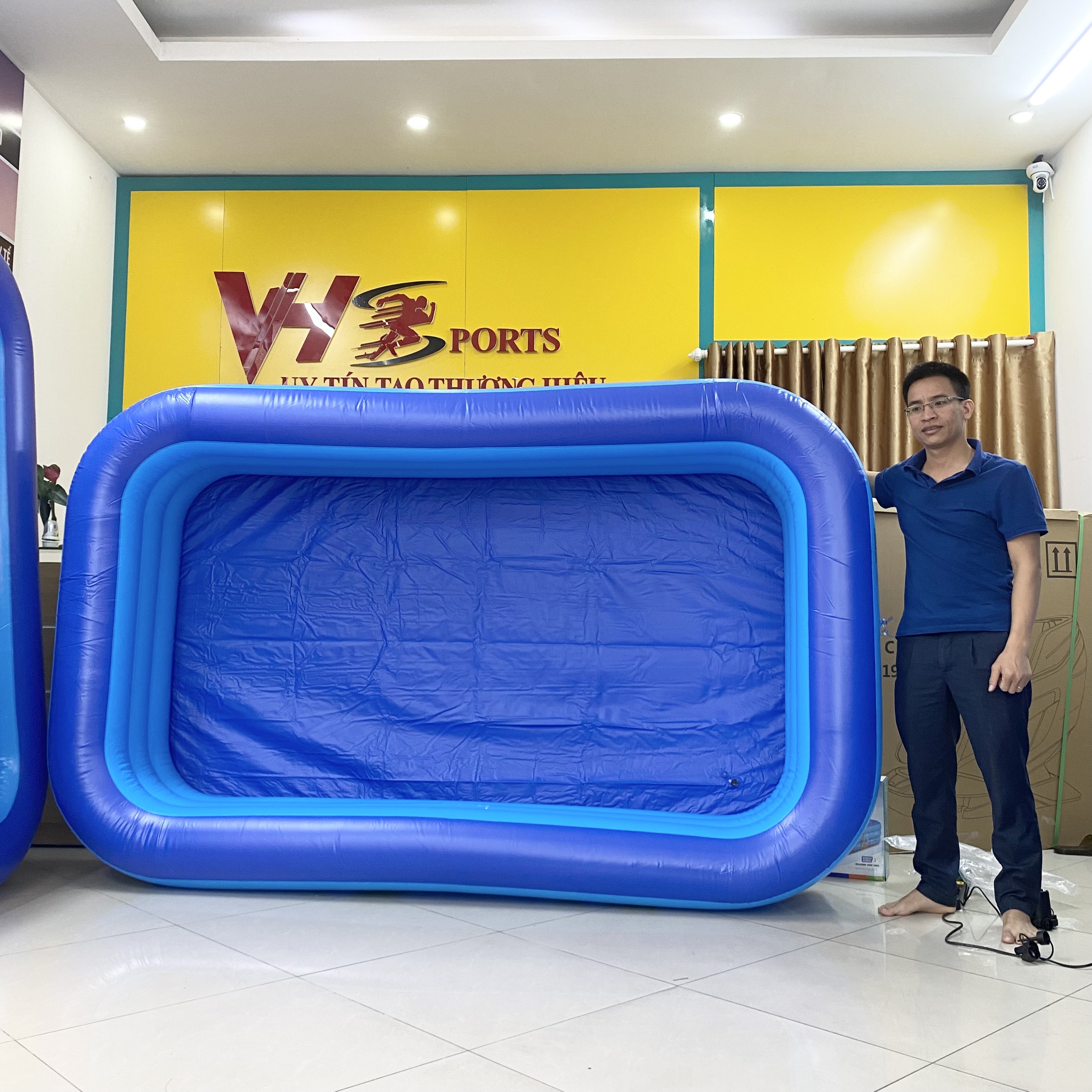 Bể bơi phao cho bé swimming pool KT 262*165*60cm tặng bơm điện, lọ keo và 2 miếng dán