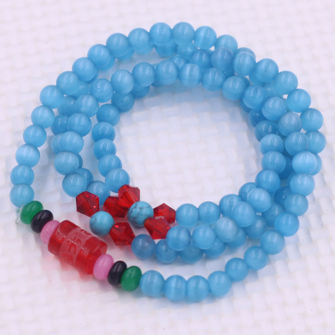 Vòng chuỗi 108 hạt đá mắt mèo xanh biển charm lục tự kim ngôn - hạt 8 ly , vòng chuỗi niệm Phật, vòng chuỗi đeo tay