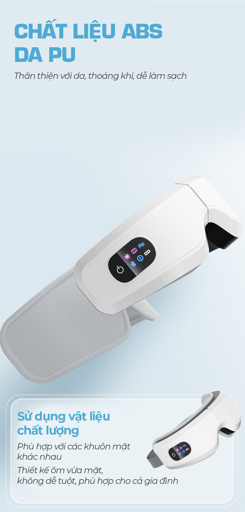 Máy Massage Mắt VISPO VP-M21W - EYES CARE MASSAGE Không Dây Kết Nối Bluetooth - Mát Xa Túi Khí Kết Hợp Nhiệt Ấm - Giảm Nhức Mỏi Mắt, Giảm Quầng Thâm, Cải Thiện Giấc Ngủ