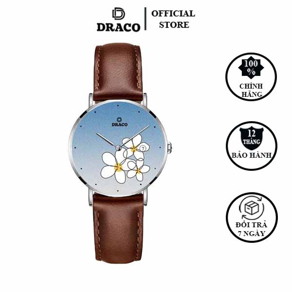 Đồng Hồ Nữ DRACO Sang Trọng D22-STN01 “Flower Garden” Xanh Da Nâu