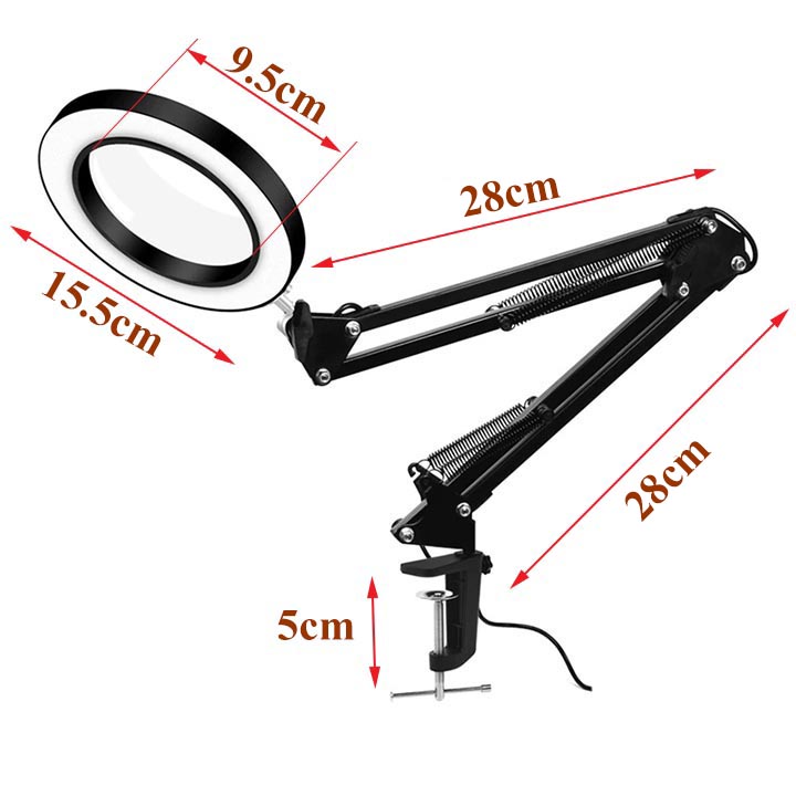 Kính lúp kẹp bàn 10x có đèn led chiếu sáng cắm cổng usb 5v