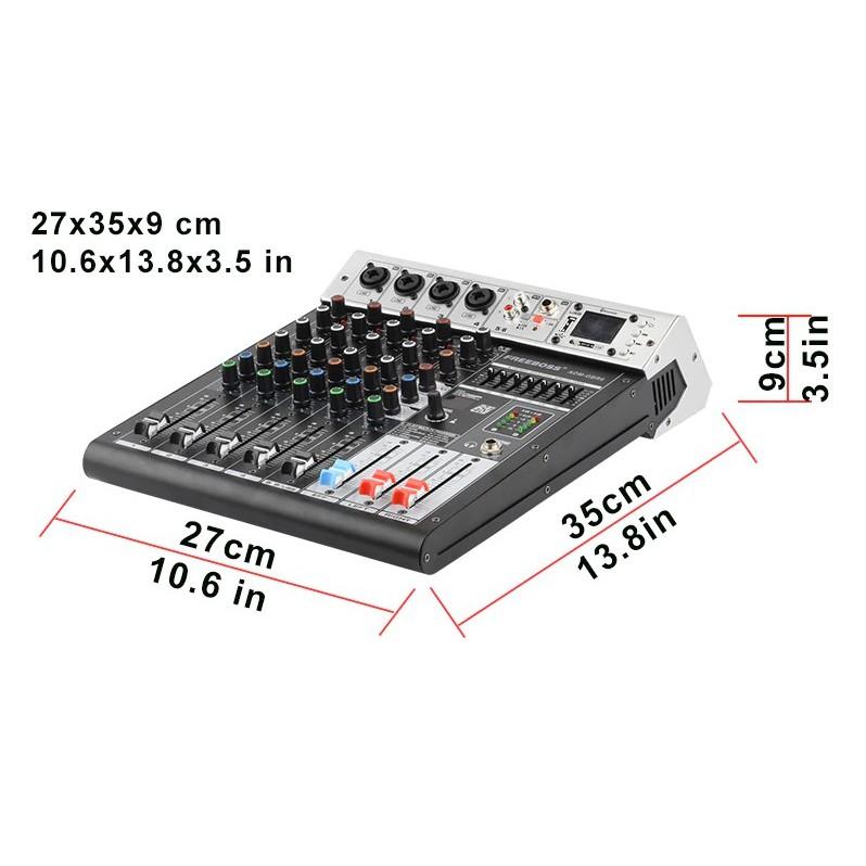 Bàn trộn âm thanh- Mixer Max 11 - 6 kênh (4 mono, 2stereo) kết nối Bluetooth,USB - 99 hiệu ứng vang - Tích hợp nguồn 48v