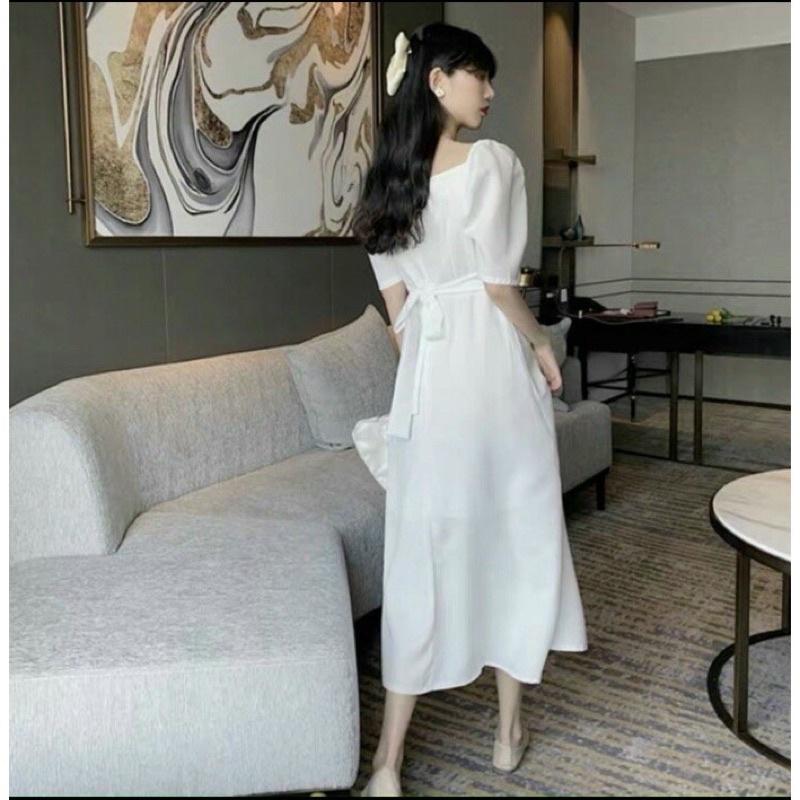 Đầm maxi trắng ngực chéo xinh xắn