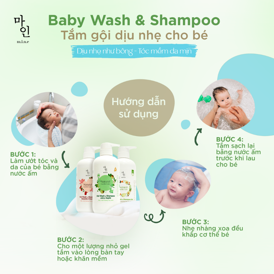 Tắm & gội dịu nhẹ Hương Phấn cho bé 0+ MINE - Baby Wash & Shampoo Gel