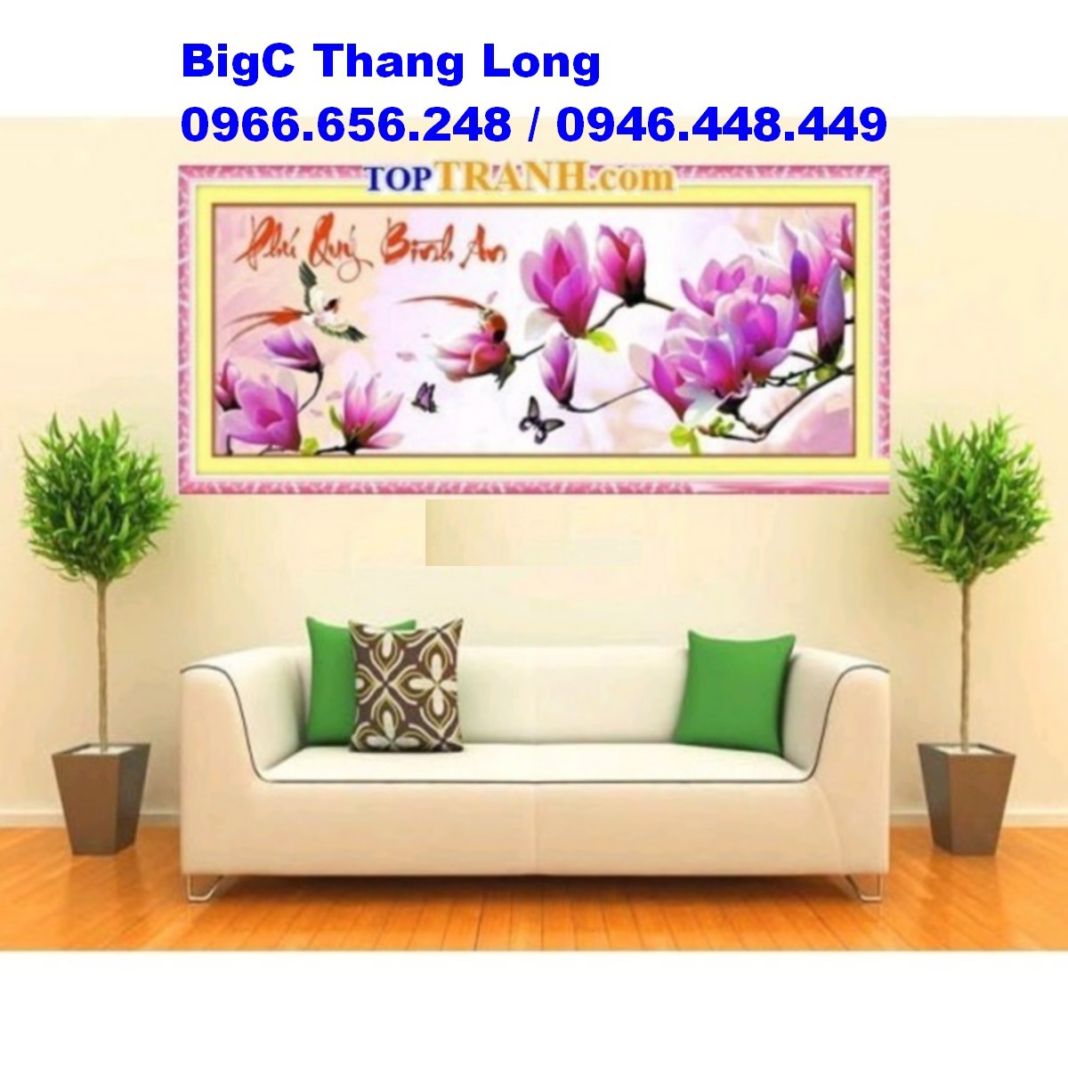 Tranh thêu chữ thập hoa ngọc lan hồng phú quý bình an 222947 chưa thêu