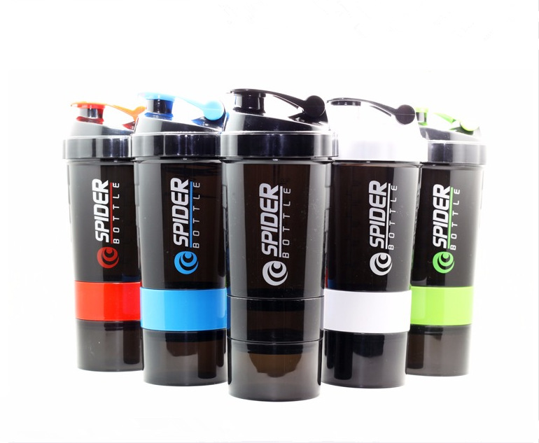 Bình Lắc 3 Ngăn Spider Bottle Dành Cho Gymer, Thể Thao Có Lò Xo Lắc Inox
