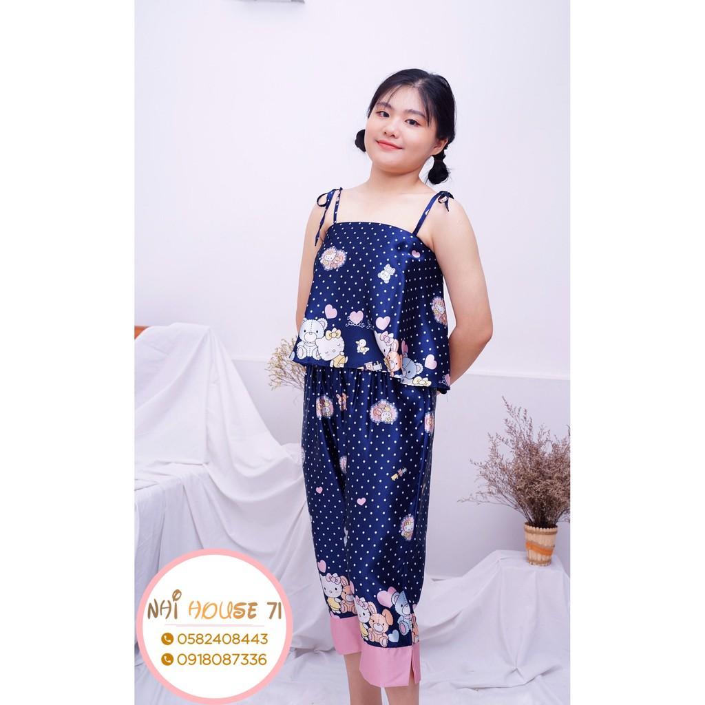 Bộ Mặc Nhà NHIHOUSE71 Nữ Áo Dây Quần Lửng Freesize Dưới 58kg
