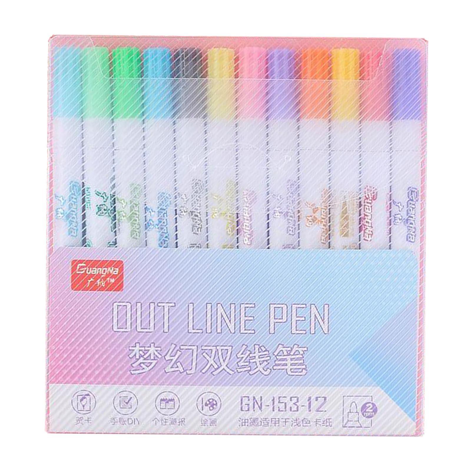 2.0mm Self Outline Metallic Markers 8 Colors Double Line Drawing Pen Craft DIY