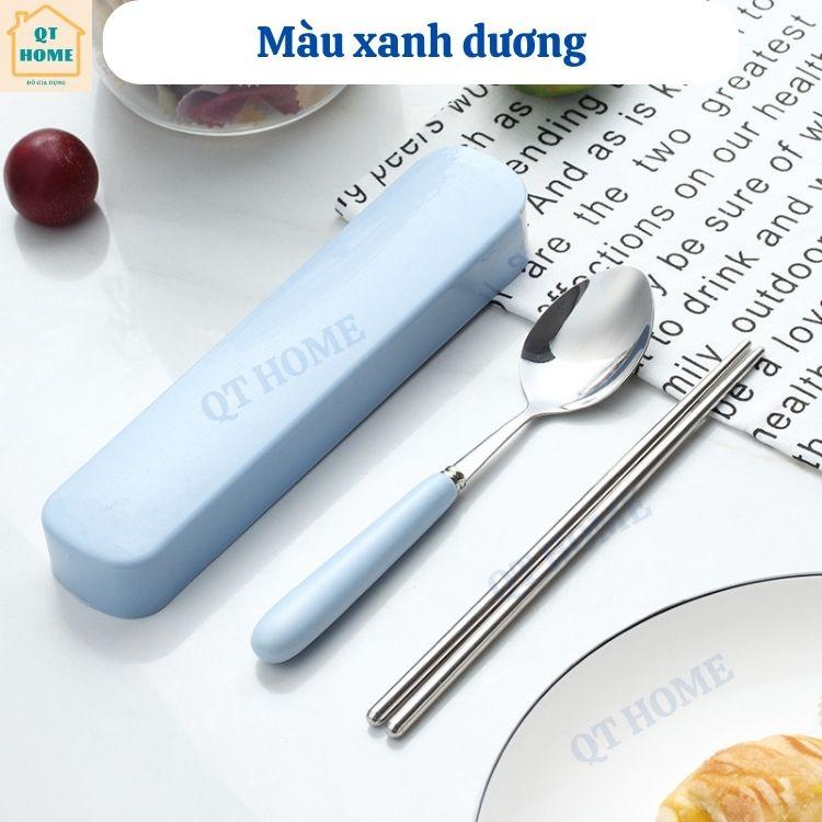 Bộ Đũa Thìa / Muỗng Văn Phòng Chất Liệu Inox và Sứ, Bộ Đồ Ăn Cá Nhân Có Hộp Đựng