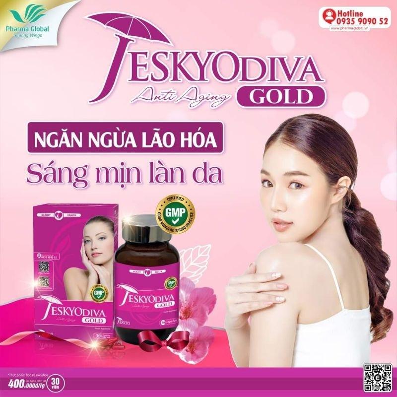 VIÊN UỐNG  ĐẸP DA JESKYODIVA GOLD - Hộp 60 viên. Ngăn ngừa lão hóa, sáng mịnh làn da, giảm nhăn + nám làm da sáng đẹp