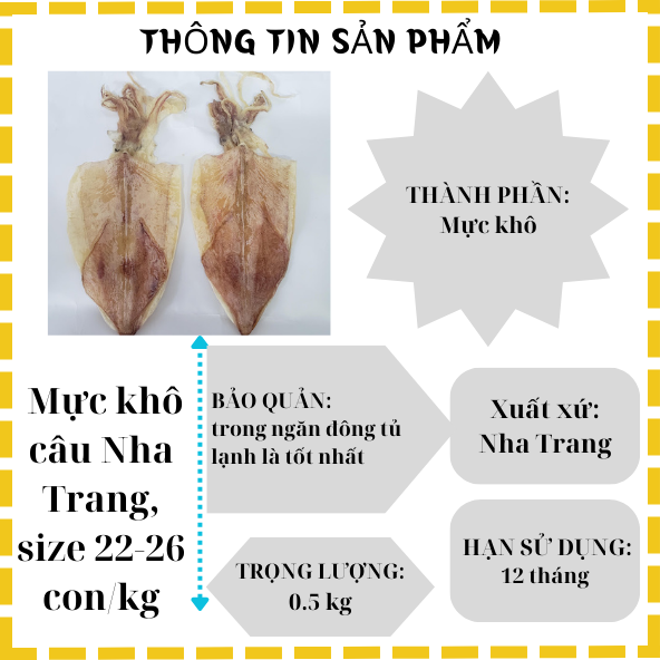 ️ Đặc Sản Nha Trang - Mực Khô Câu Nha Trang, Size 22-26 Con/kg, Mực Mềm Ngọt Seavy ️Gói 500g