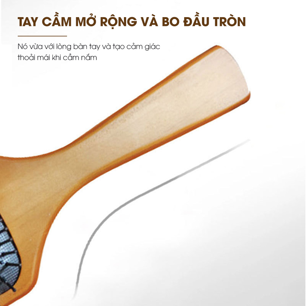 Lược chải tóc, lược gỡ rối CWELL chất liệu gỗ sồi cao cấp, lược massage đầu có đệm khí thư giãn, đủ size C03PK