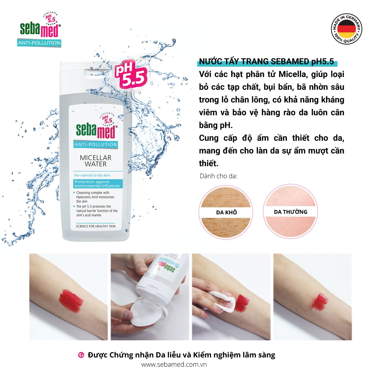 Tẩy trang dành cho Da thường & Da Khô Sebamed Anti Pollution Micellar Water – Normal To Dry Skin pH5.5