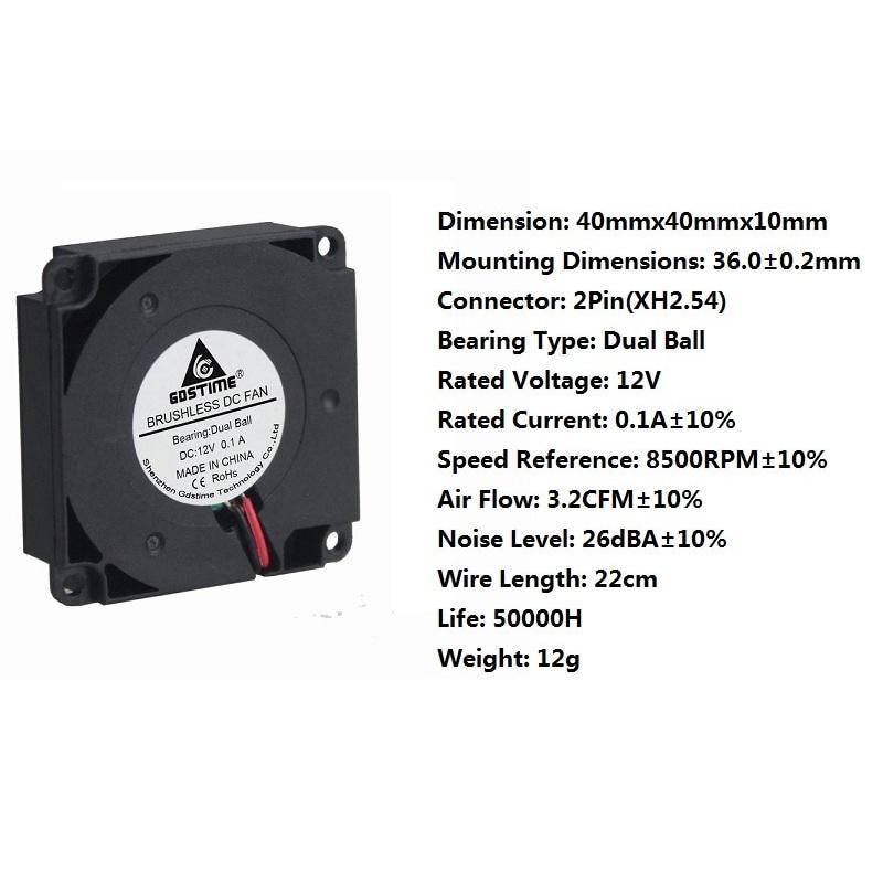 【 Ready stock 】Gdstime 1 Pcs 4cm 401B Dual Ball DC 11V 40mmx40mmx1mm Mini 3D Printer Blower Cooling Fan 40mm x 1mm