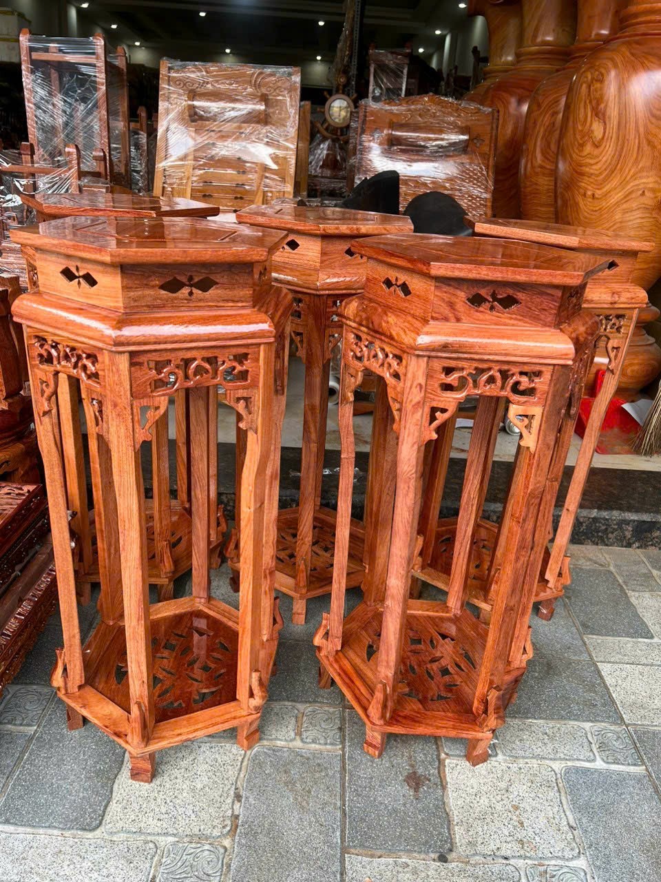 Đôn chiện lục giác-Đôn lục lăng kê tượng kê đồ trang trí nhà ở cao 70-80 mặt 32 cm