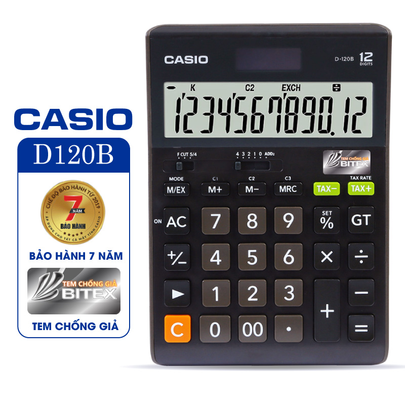 Máy tính Casio D-120F, Bảo hành 7 năm - Hàng chính hãng Bitex