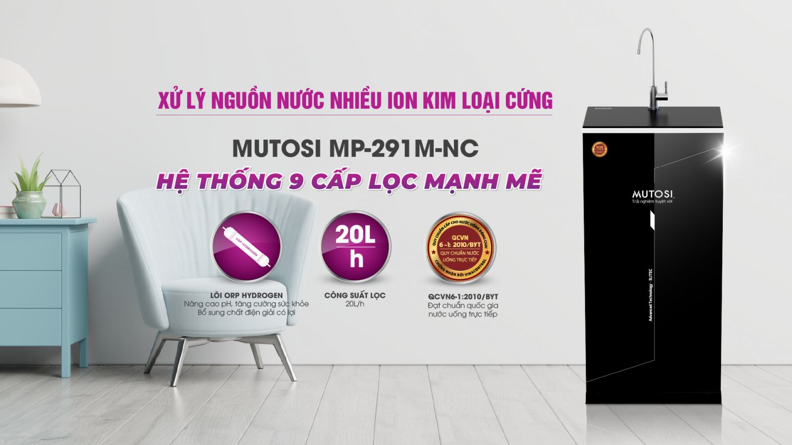 Máy lọc nước Mutosi 9 lõi MP-291M-NC - Công nghệ nhật bản - Hàng chính hãng