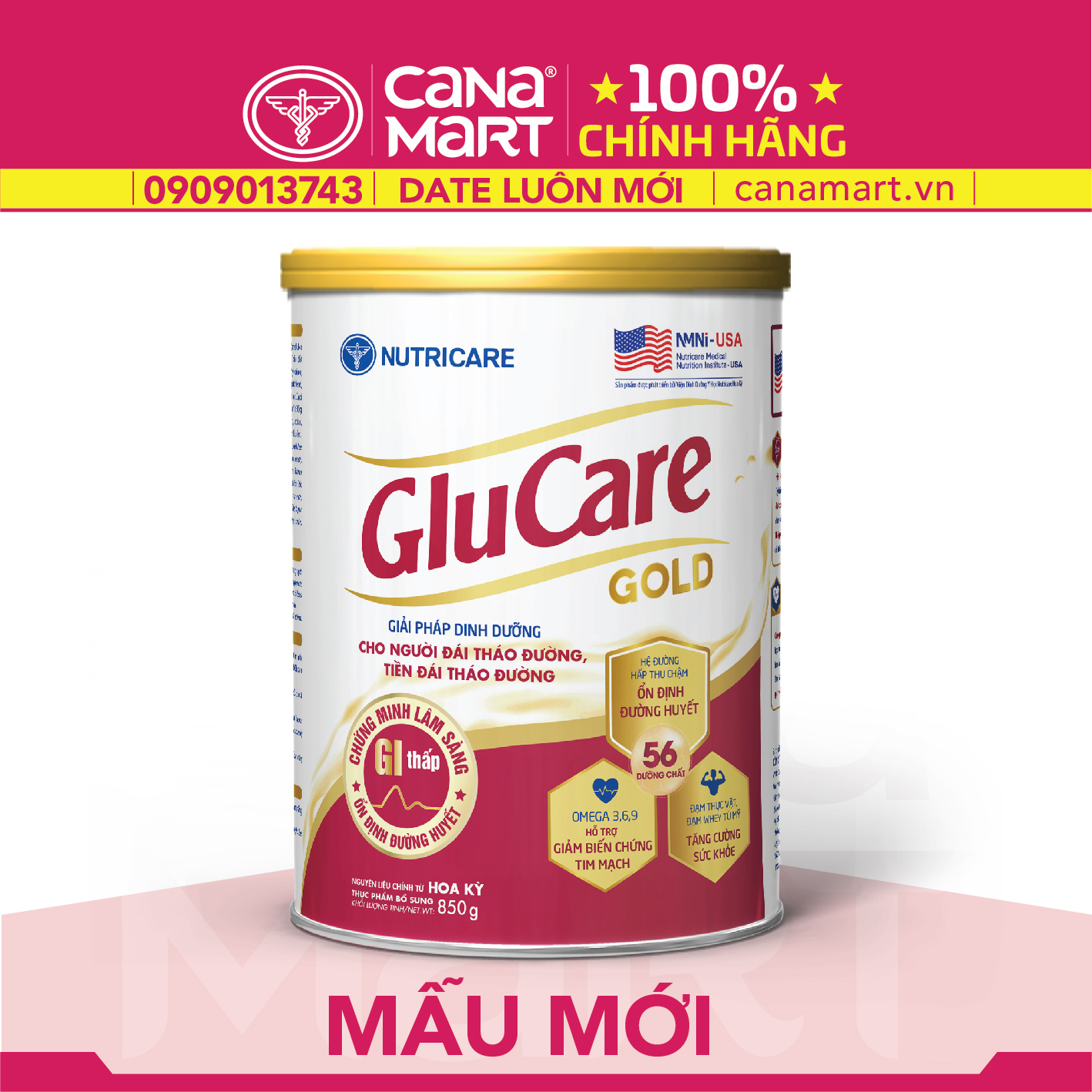Sữa bột tốt Nutricare Glucare Gold tốt cho người tiểu đường, phụ nữ tiểu đường thai kỳ (850g)