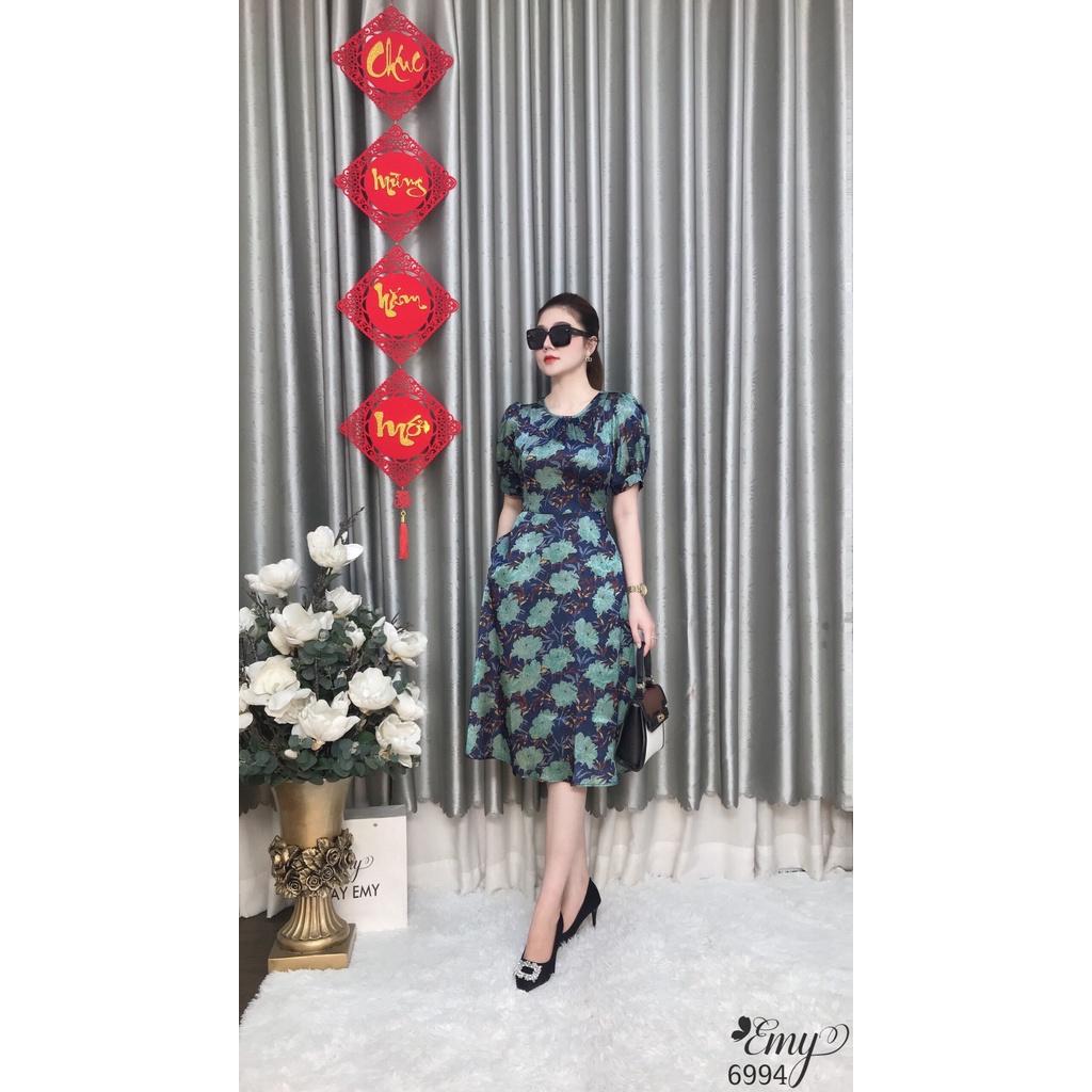 Đầm EMY EM6994 Xoè Lụa Vân Xanh