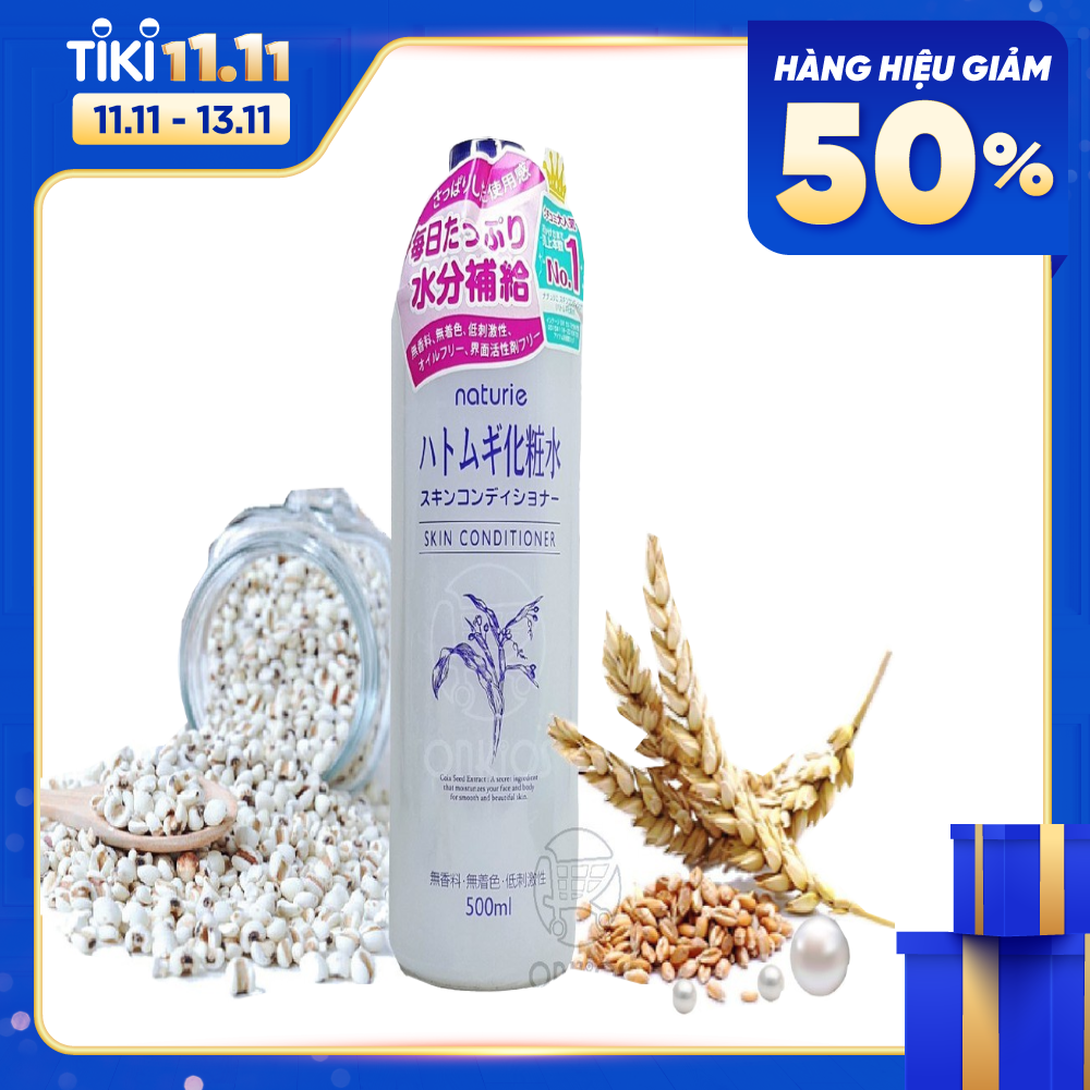 Nước Hoa Hồng Naturie Hatomugi 500ml chiết xuất từ ý dĩ cho da gặp vấn đề lỗ chân lông, mụn(Tặng gói bông tẩy trang Lameila)