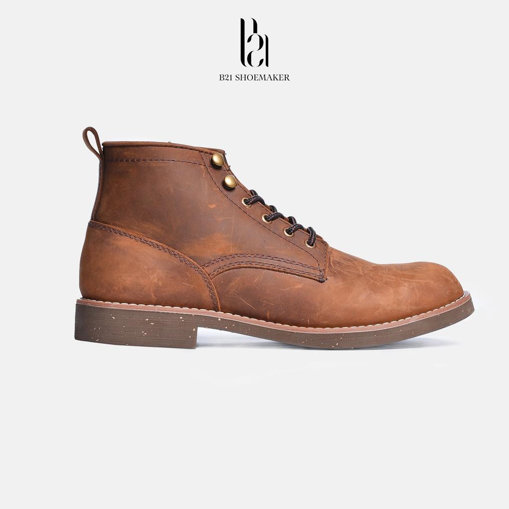 Giày Combat Boot Nam Da Bò Cao Cấp Cổ Lững Đế CORK NITRILE Tăng Chiều Cao Phong Cách Công Sở Vintage - B21 Shoemaker