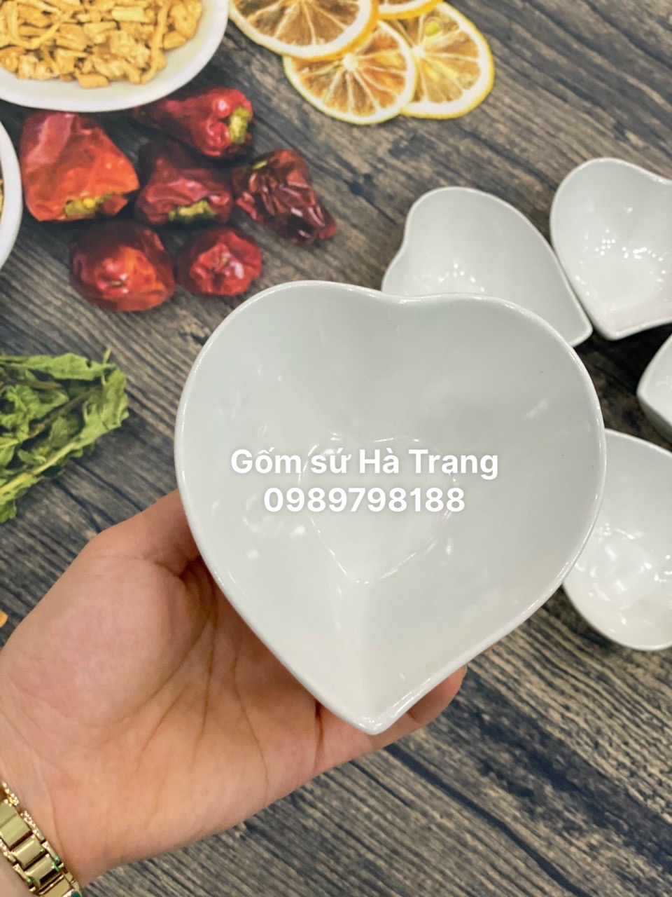 Bộ 5 bát tim lượn gốm sứ Bát Tràng cao cấp