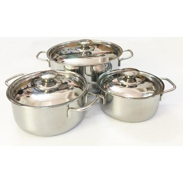 BỘ 3 NỒI 24cm 18cm 16cm NẮP INOX CAO CẤP DÙNG ĐƯỢC BẾP TỪ - BA NỒI BA NẮP INOX VIỆT NAM BẢO HÀNH 30 DAY