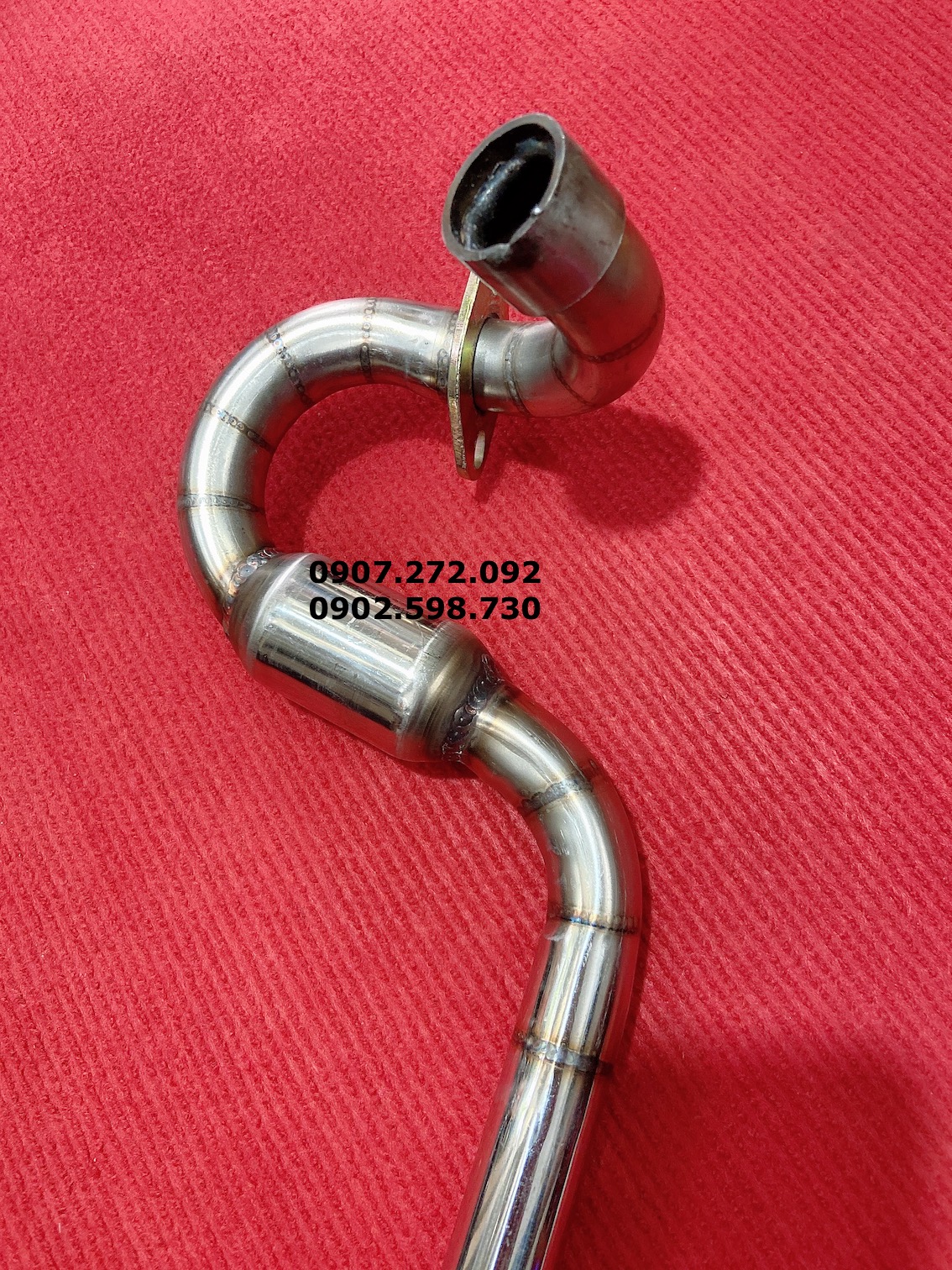 Cổ pô cong inox 201 bầu hơi phi 27mm gắn pô din dành cho xe máy
