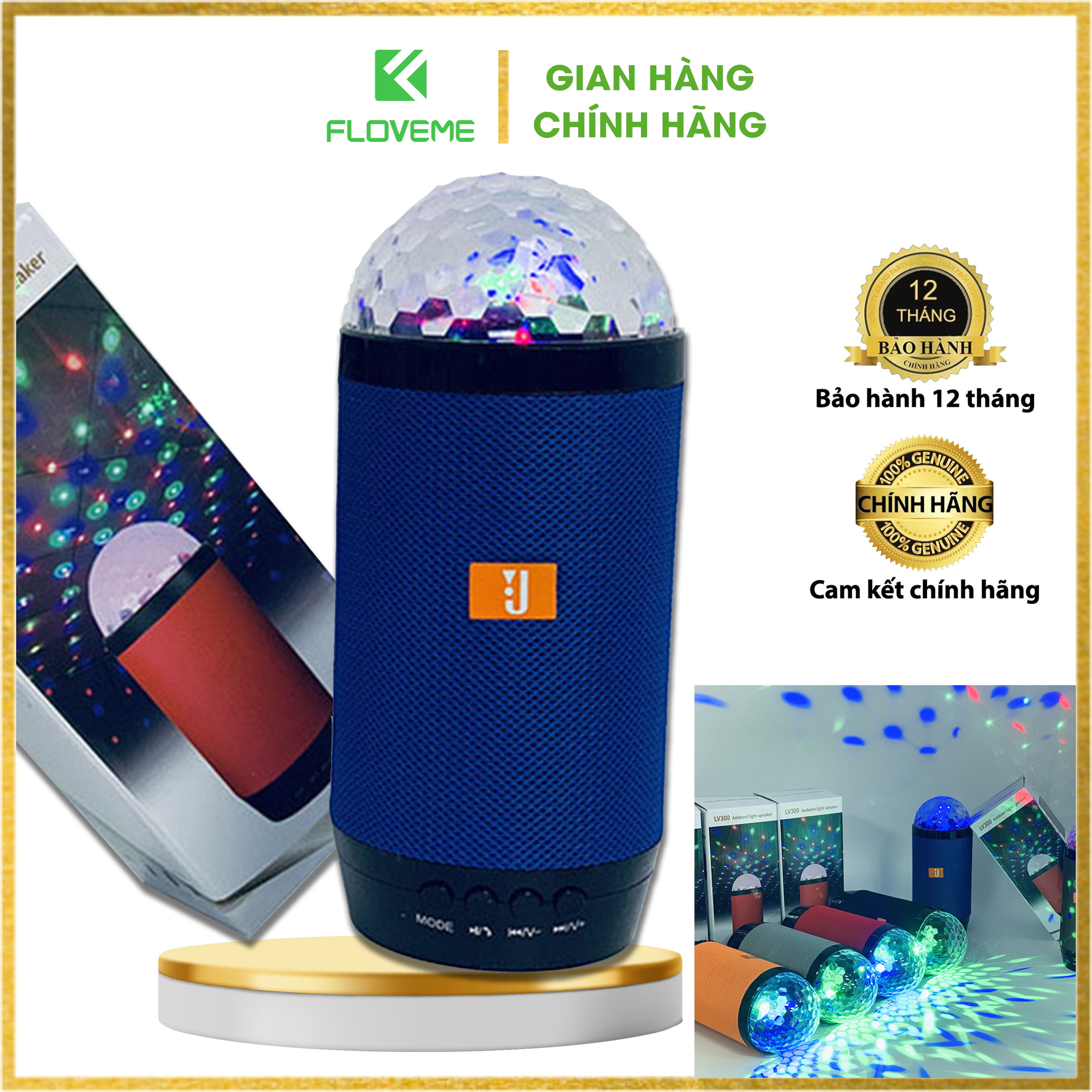 Loa Bluetooth Không Dây FLOVEME JBL LV300 Kèm Đèn Sao Lung Linh Nghe Nhạc Hay, Hỗ Trợ Cắm USB, Thẻ Nhớ TF Nhỏ Gọn - Hàng chính hãng