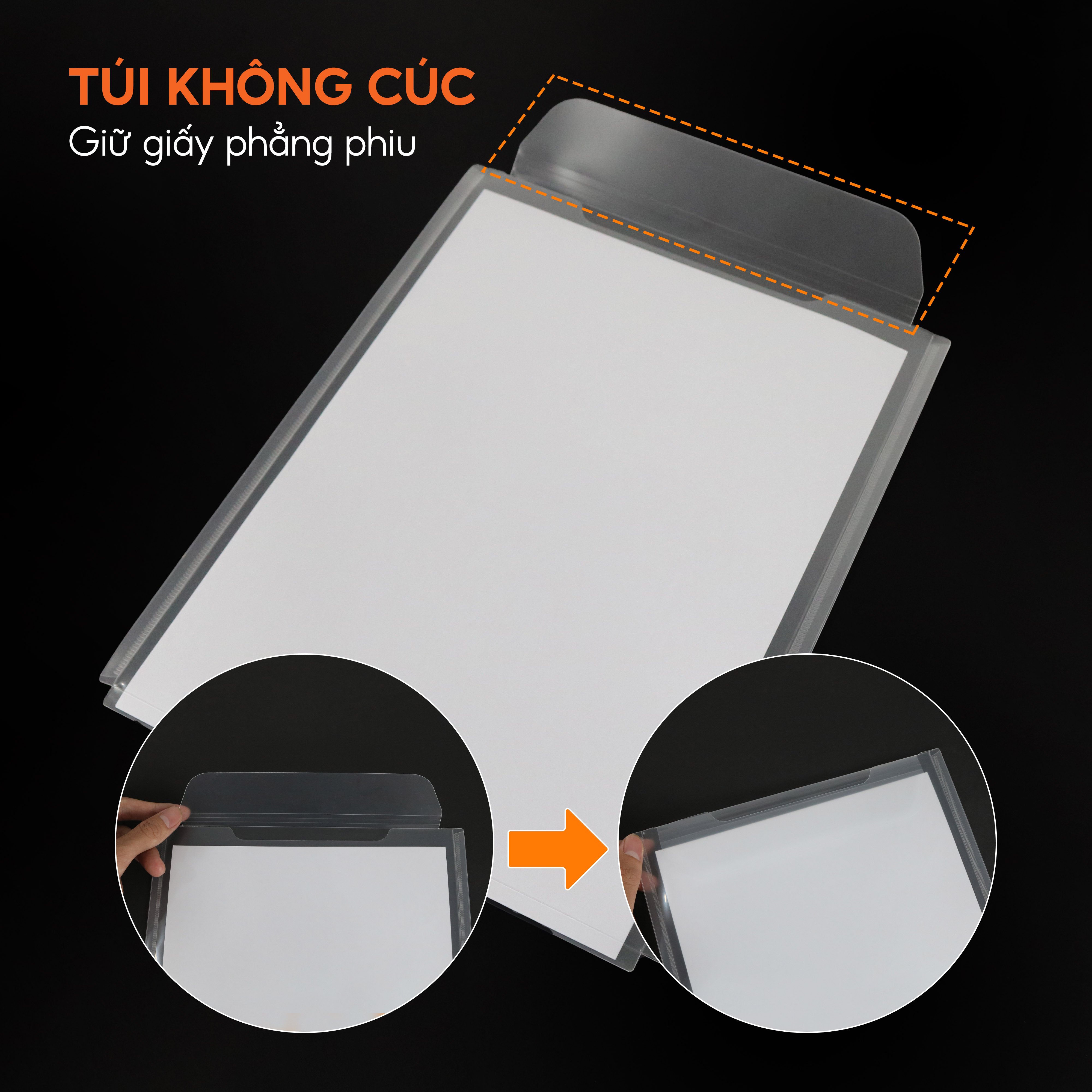 Túi đựng tài liệu A4 Clear bag (CHIỀU DỌC) AO+ không khuy cài (Xấp 5/20 cái)