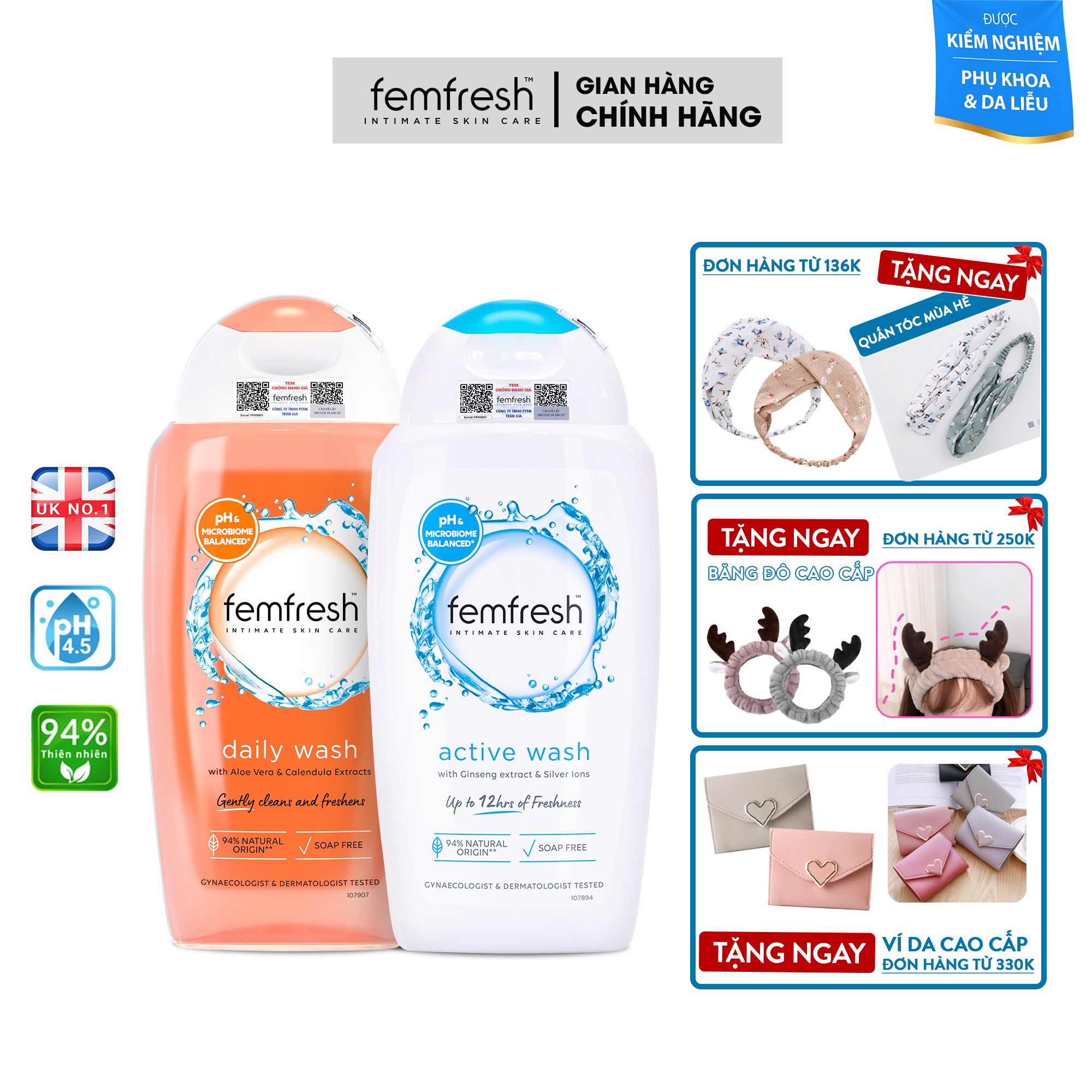 [MUA 2 TẶNG 1] Mua Dung Dịch Vệ Sinh Phụ Nữ Femfresh Daily Intimate Wash 250ml + Femfresh Active Fresh Wash 250ml - Tặng Quà Ngẫu Nhiên