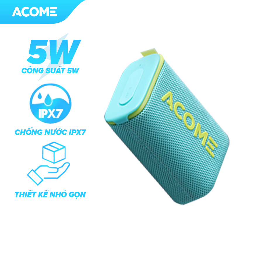 Loa Bluetooth Nhỏ Gọn ACOME A7 Công Suất 5W Chống Nước IPX7 Bluetooth 5.0 [Hàng Chính Hãng